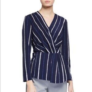 H by Halston Top Navy Striped Women's Size M